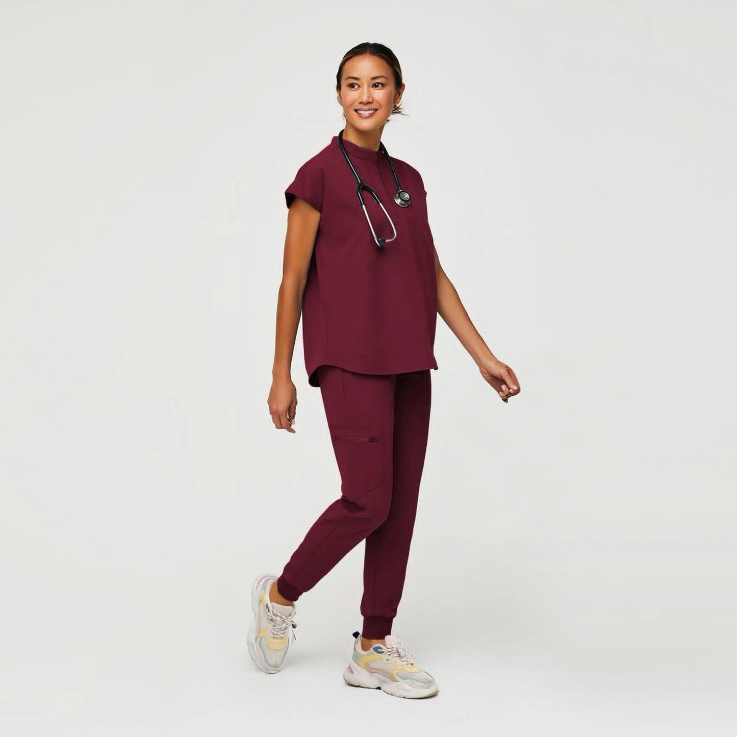 Stand Neck V-cut Scrub Top Jogger Set